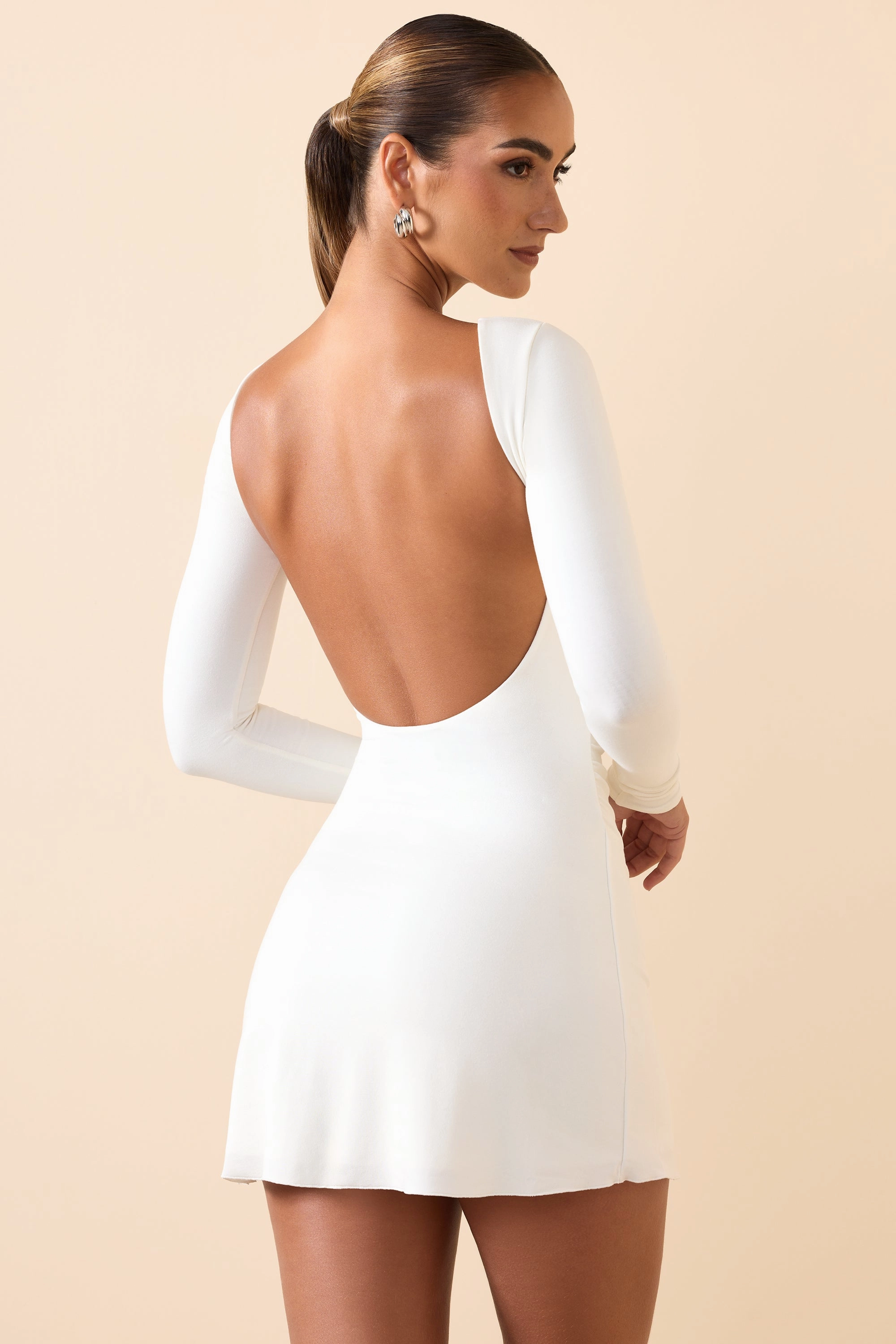 Modal Ruched Open-Back Mini Dress in White
