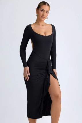 Modal Ruffled Midaxi Dress in Black Dresses - midi dresses clearance