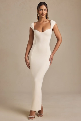 Modal Sweetheart-Neck Cap-Sleeve Midaxi Dress in Ivory Dresses - sundresses outlet