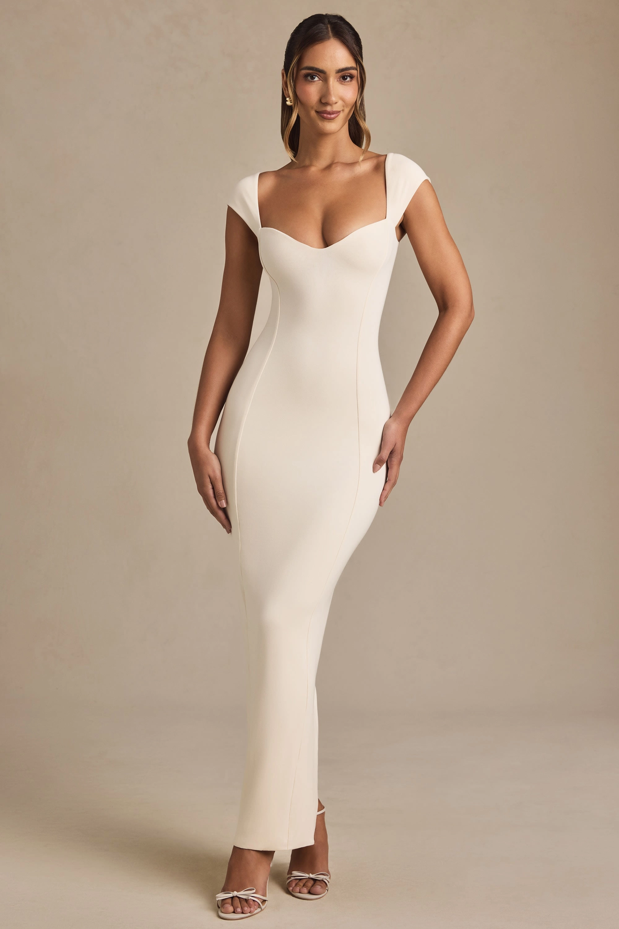 Modal Sweetheart-Neck Cap-Sleeve Midaxi Dress in Ivory Dresses - sundresses outlet