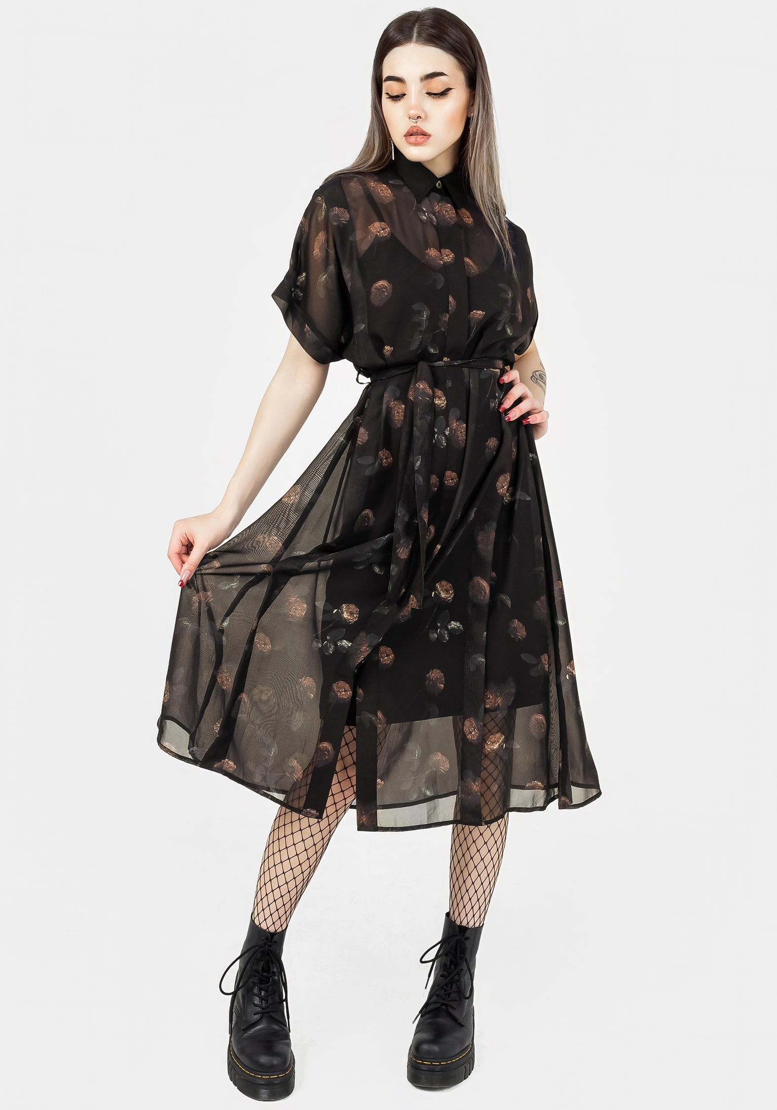 Monica Floral Chiffon Midi Shirt Dress Dresses Womens - summer dresses discount