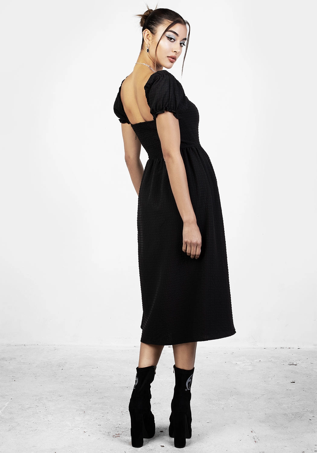 Mortem Midi Dress With Puff Sleeves