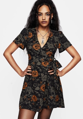 Mortify Floral Print Mini Wrap Dress Dresses Womens - summer dresses discount