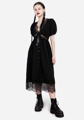 Mortuary Lace Button Up Midi Dress Dresses Womens - summer dresses discount