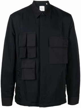 Multi-Pocket Pointed-Collar Overshirt mens polos clearance