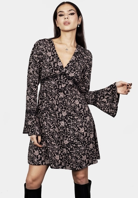 Mycophile Mushroom Print Mini Ruffle Dress Dresses Womens - beach dresses cheap