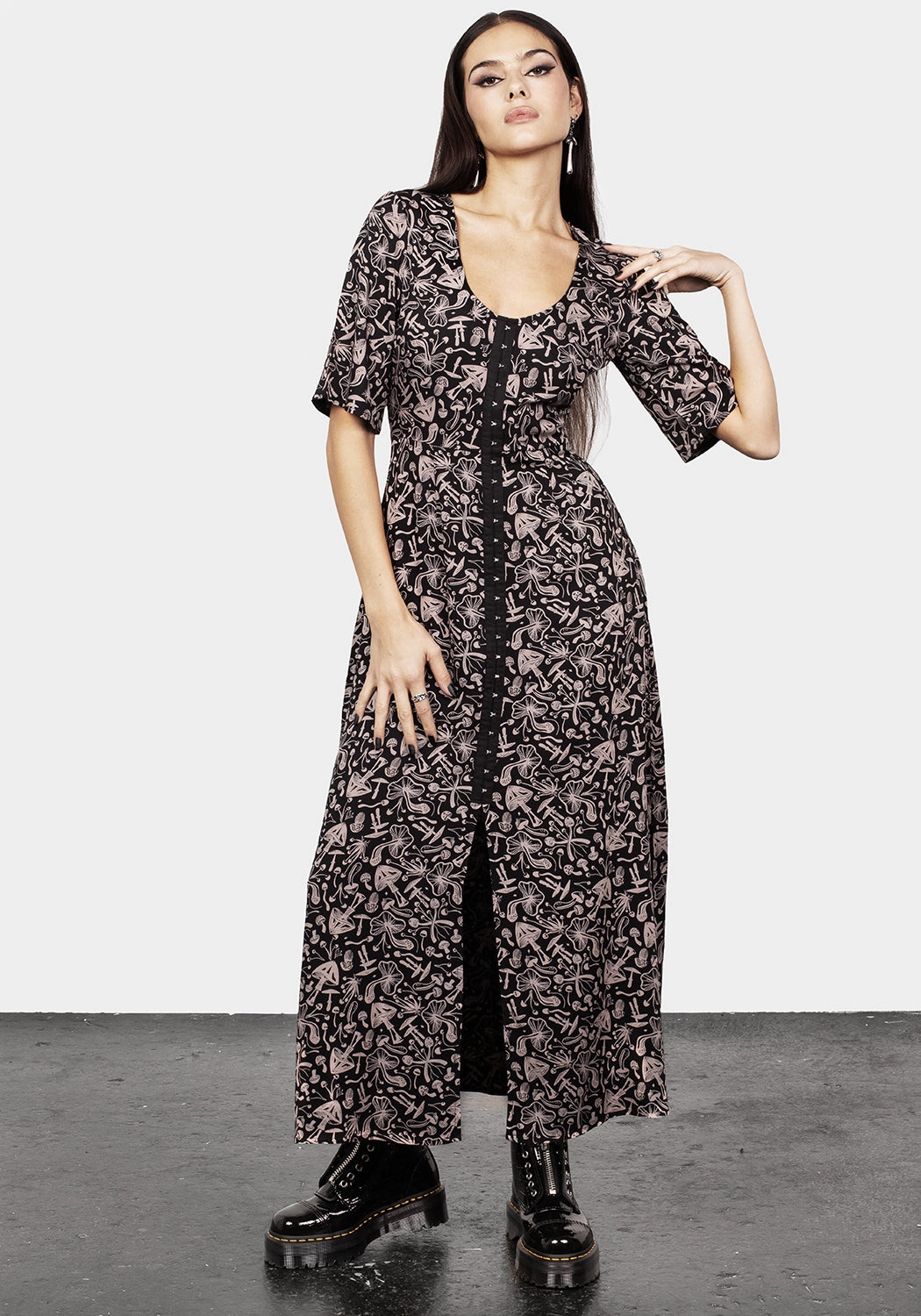 Mycophile Mushroom Print Split Maxi Dress Dresses Womens - beach dresses cheap
