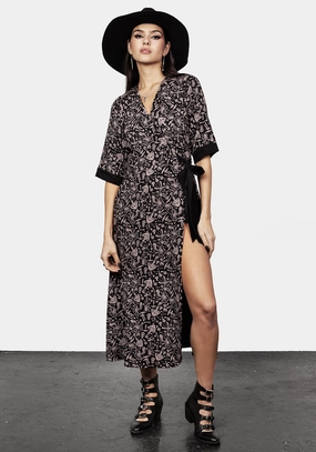 Mycophile Mushroom Print Wrap Midi Dress Dresses Womens - beach dresses cheap