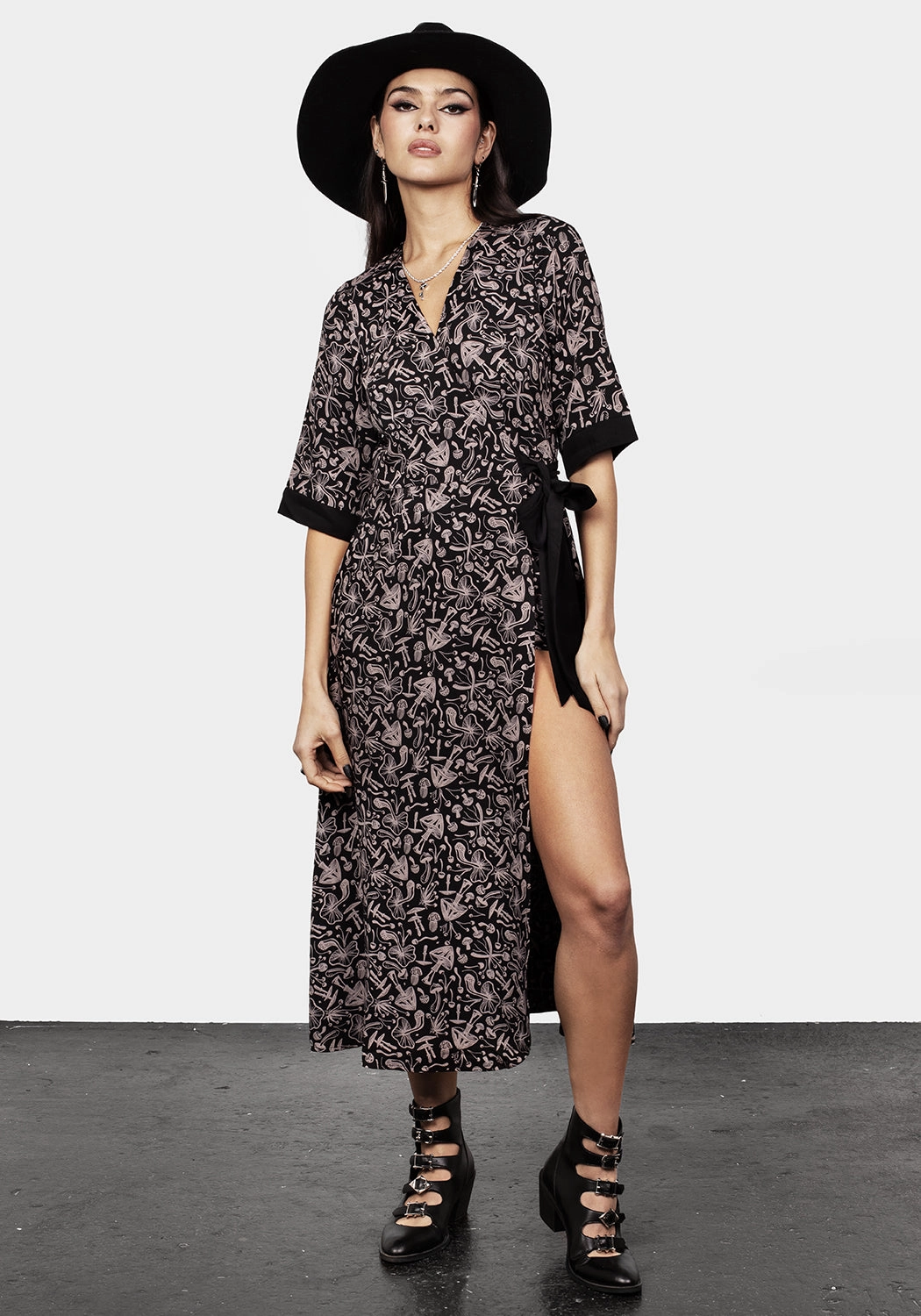 Mycophile Mushroom Print Wrap Midi Dress Dresses Womens - beach dresses cheap