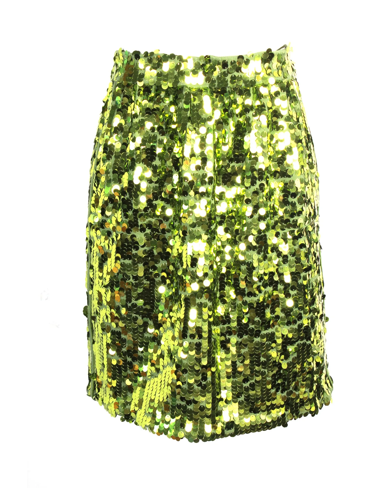 N21 Mini Pencil Skirt With Side Pockets in Lime Green sequins