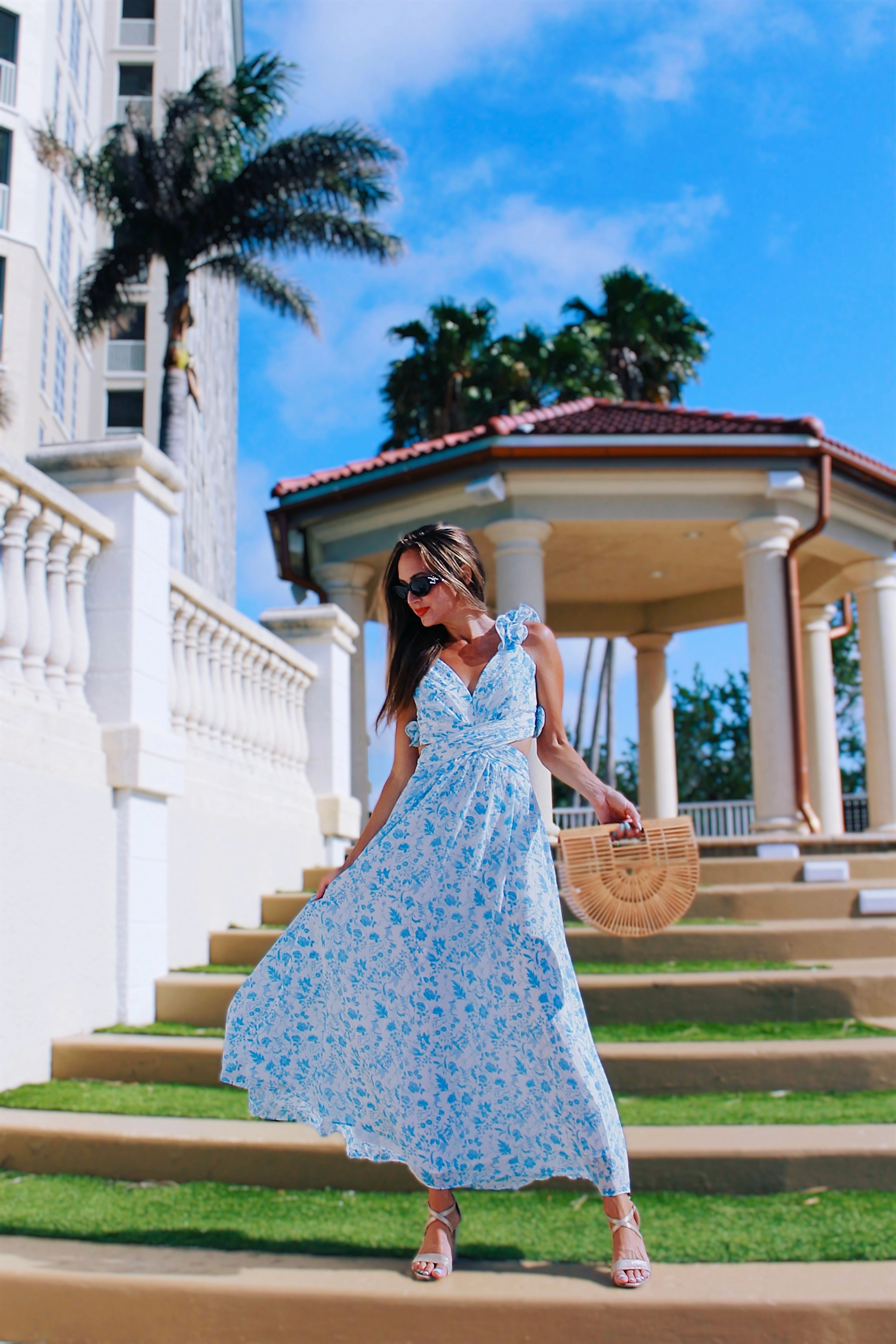 Nantucket Ruffle Floral Maxi Dress - Blue
