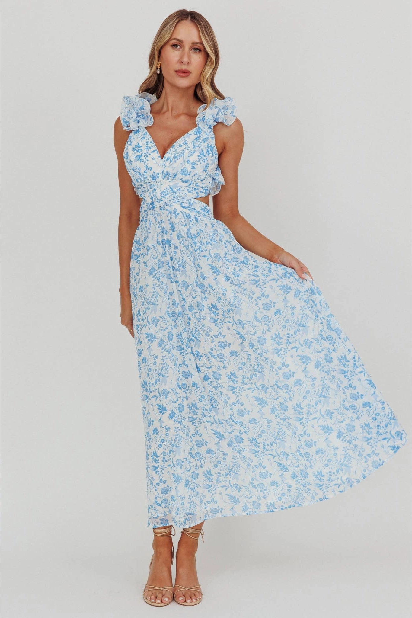 Nantucket Ruffle Floral Maxi Dress - Blue