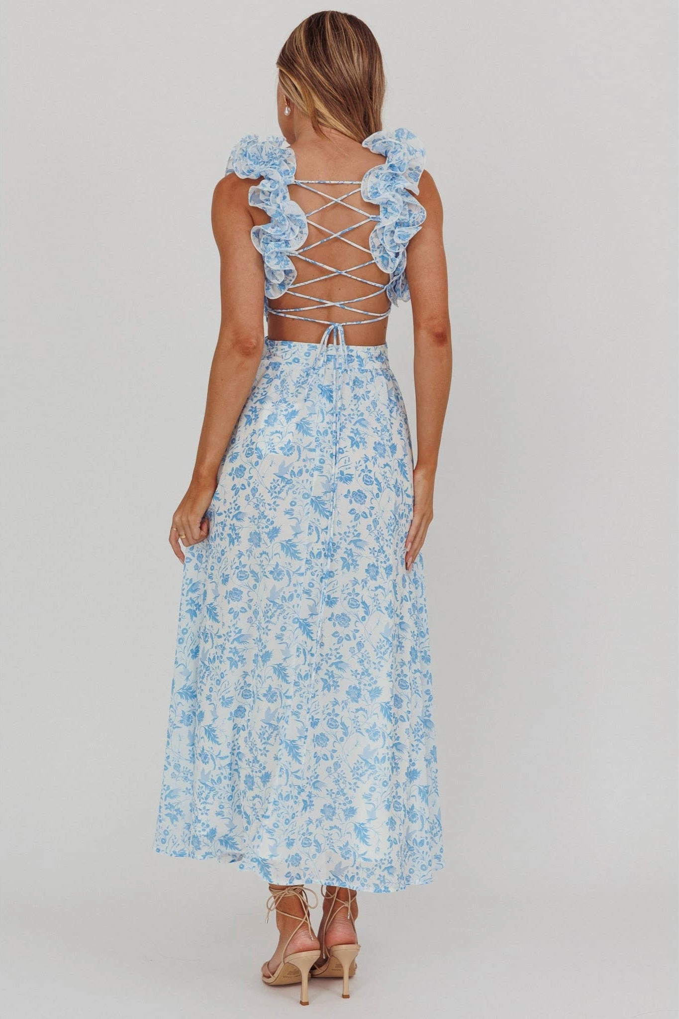 Nantucket Ruffle Floral Maxi Dress - Blue