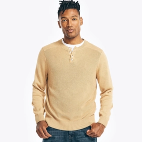 Nautica Mens Long-Sleeve Henley Sweater chunky knit discount