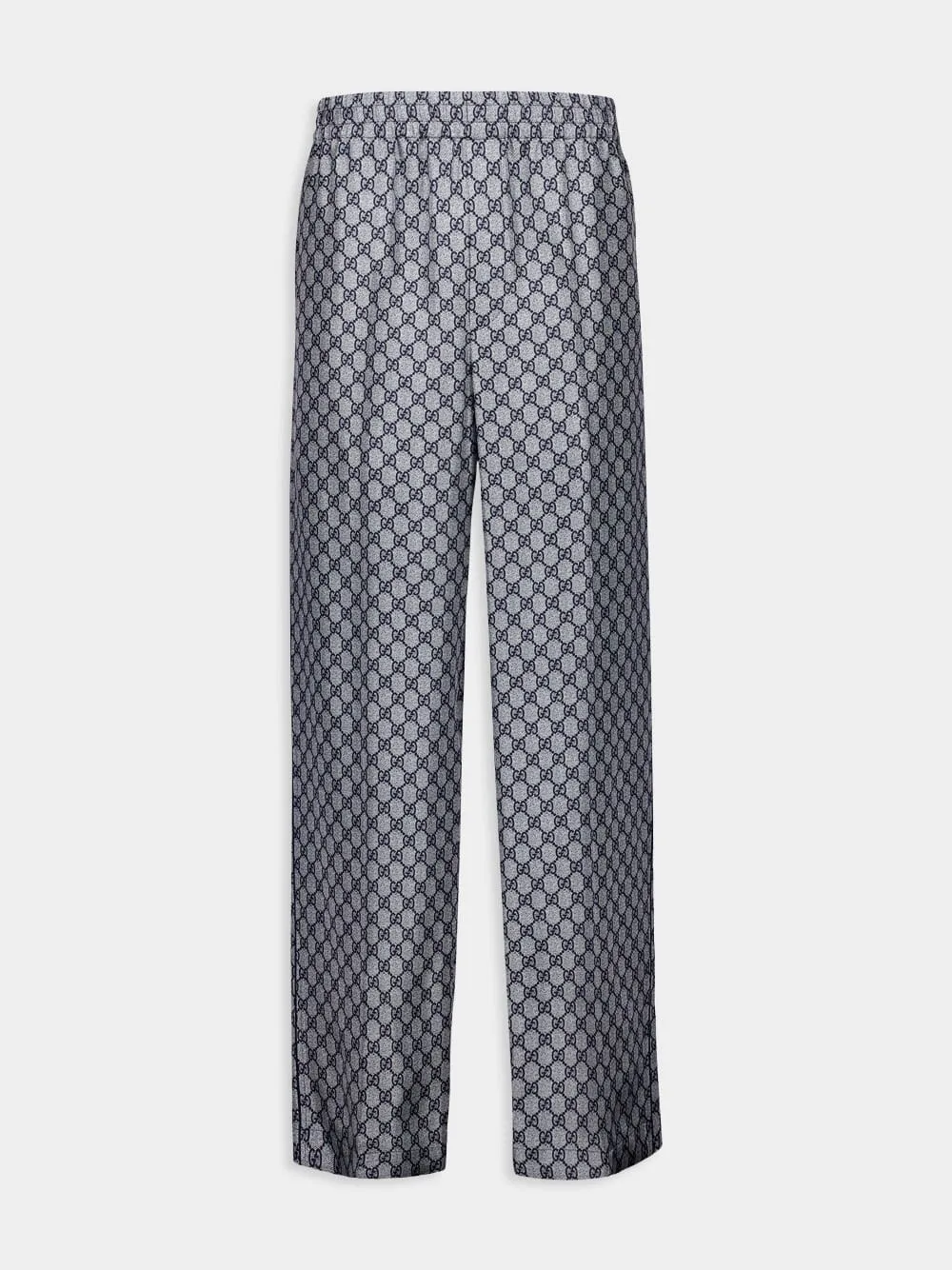 Navy GG Print Silk Pants Bottoms Mens - cheap mens shorts online