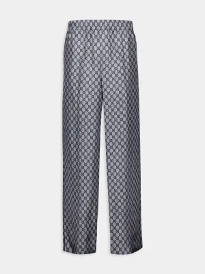 Navy GG Print Silk Pants Bottoms Mens - cheap mens shorts online