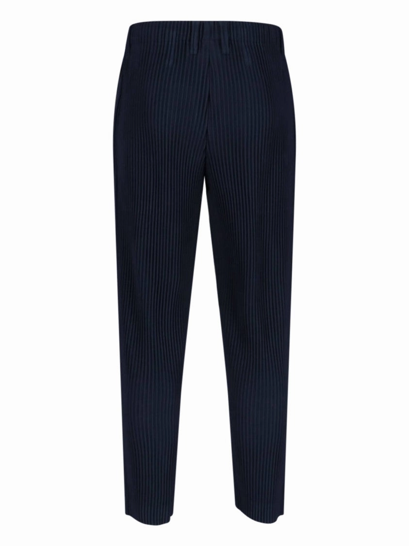 Navy Pleated High-Waisted Trousers With Two Side Pockets