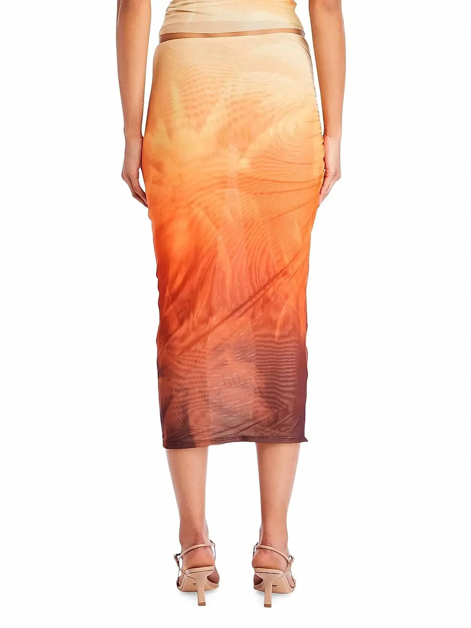 Nia Mesh Midi Skirt In Sunset Palm