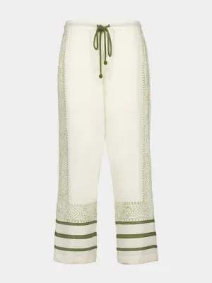 Off-White and Khaki Talilo Embroidered Pants Bottoms Mens - cheap mens shorts online