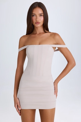 Off-Shoulder Corset Mini Dress in Taupe Dresses - wrap dresses discount