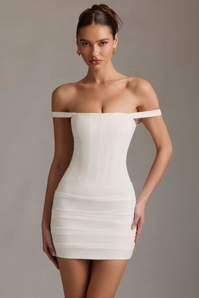 Off-Shoulder Corset Mini Dress in White Dresses - wrap dresses discount