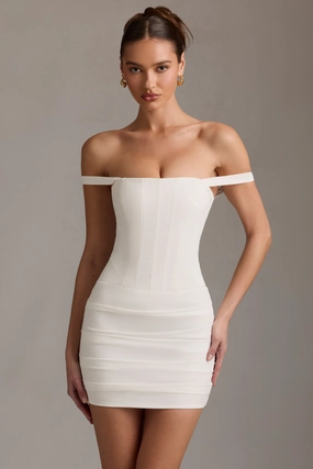 Off-Shoulder Corset Mini Dress in White Dresses - sundresses outlet