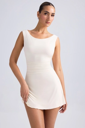 Off-Shoulder Cowl-Back A-Line Mini Dress in Ivory Dresses - wrap dresses discount