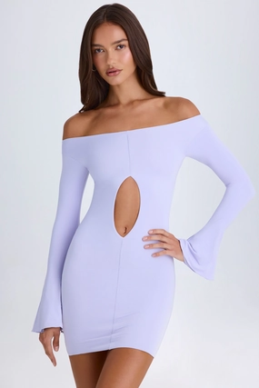 Off-Shoulder Cut-Out Mini Dress in Soft Lilac Dresses - lace dresses best price