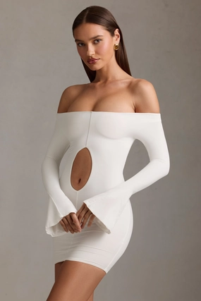 Off-Shoulder Cut-Out Mini Dress in White Dresses - lace dresses best price