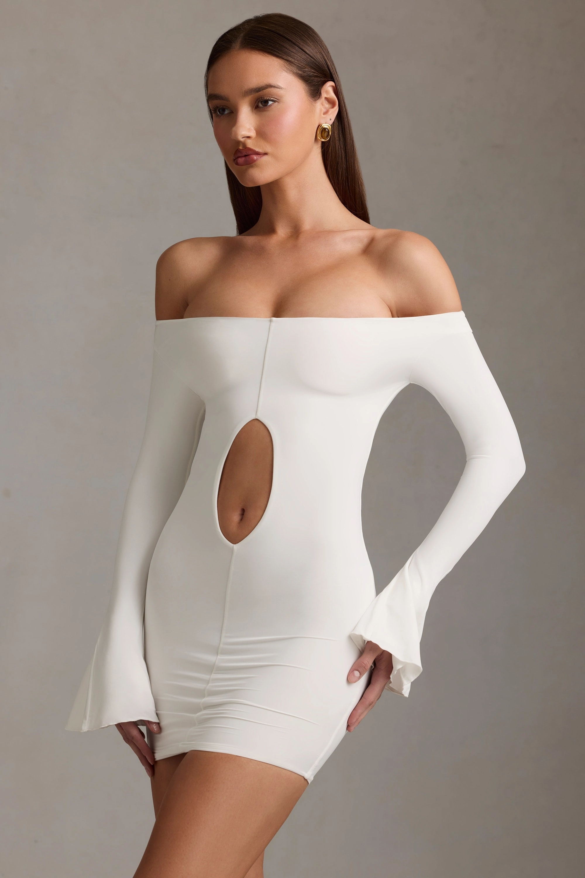Off-Shoulder Cut-Out Mini Dress in White