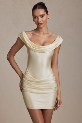 Off-Shoulder Draped Mini Dress in Ivory Dresses - lace dresses best price