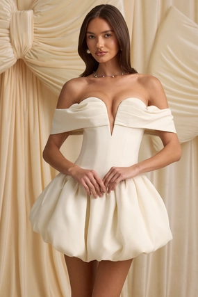Off-Shoulder Layered Bubble Hem Corset Mini Dress in Ivory Dresses - sundresses outlet