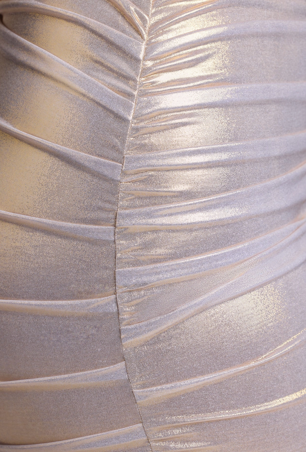 One Shoulder Metallic Jersey Mini Dress in Light Gold