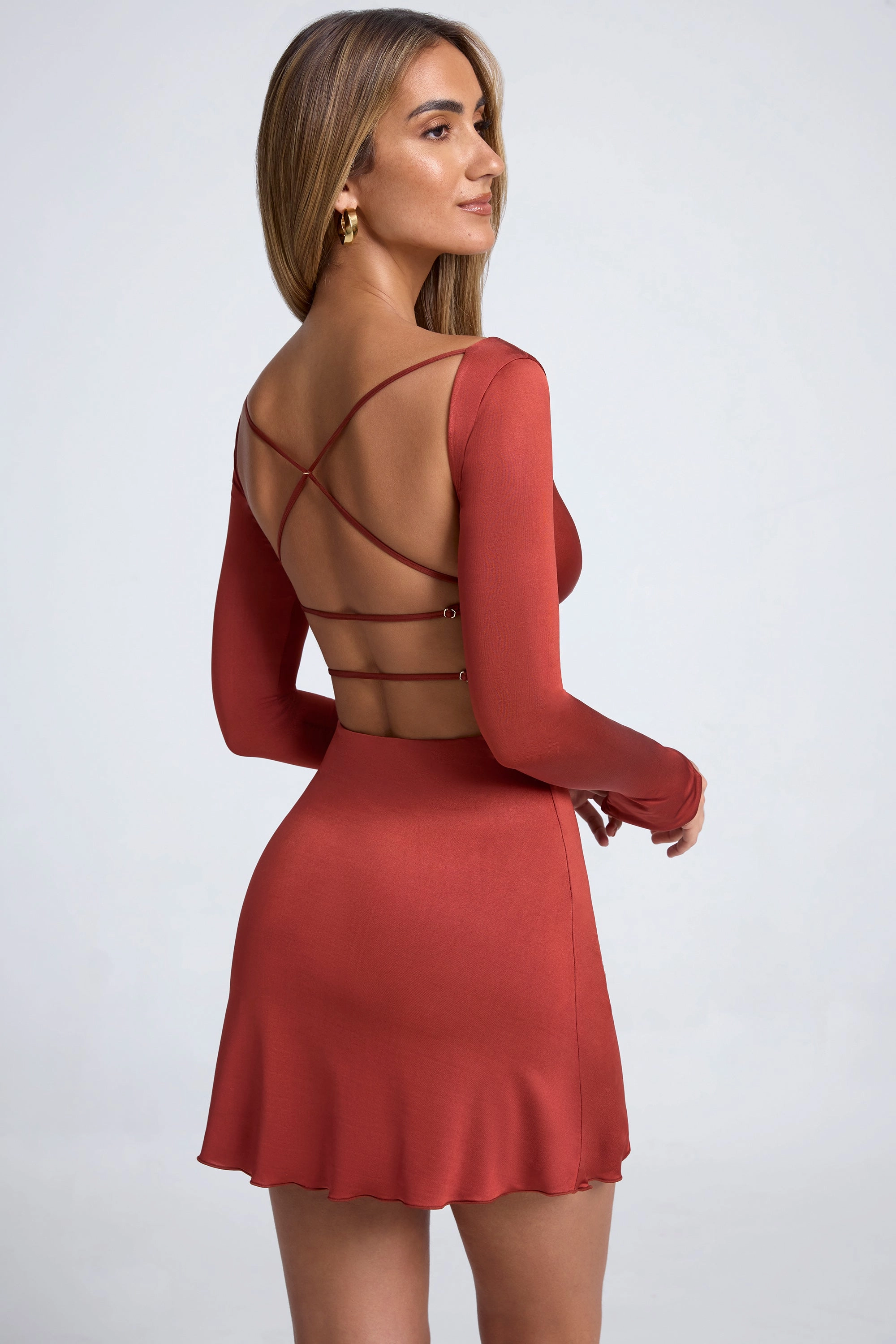 Open-Back A-line Mini Dress in Auburn Brown Dresses - sundresses outlet