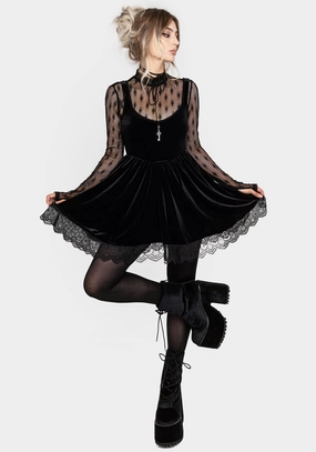 Orbweb Lace Hem Velour Mini Dress Dresses Womens - beach dresses cheap