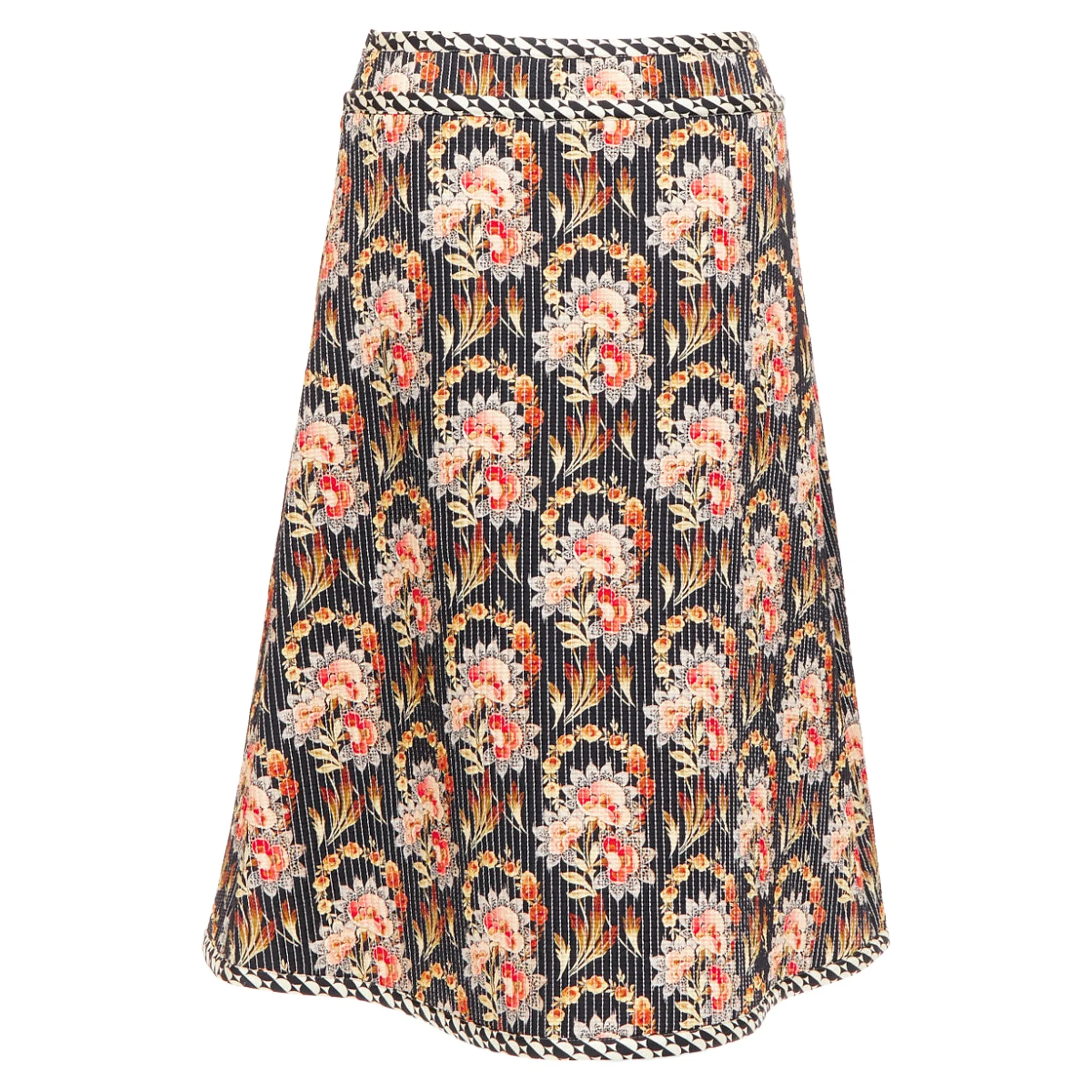 Oscar De La Renta Silk Floral Print Quilted Skirt