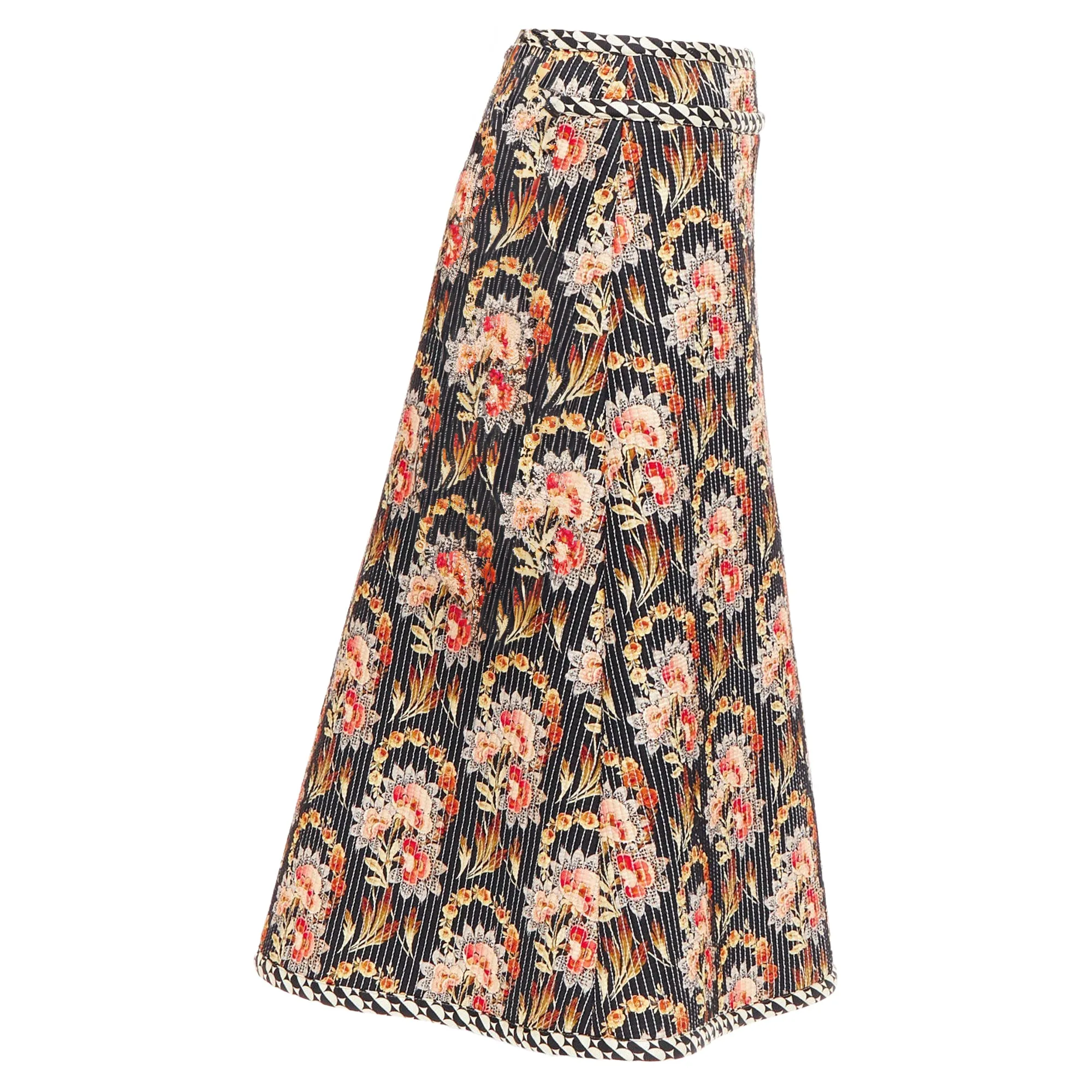 Oscar De La Renta Silk Floral Print Quilted Skirt