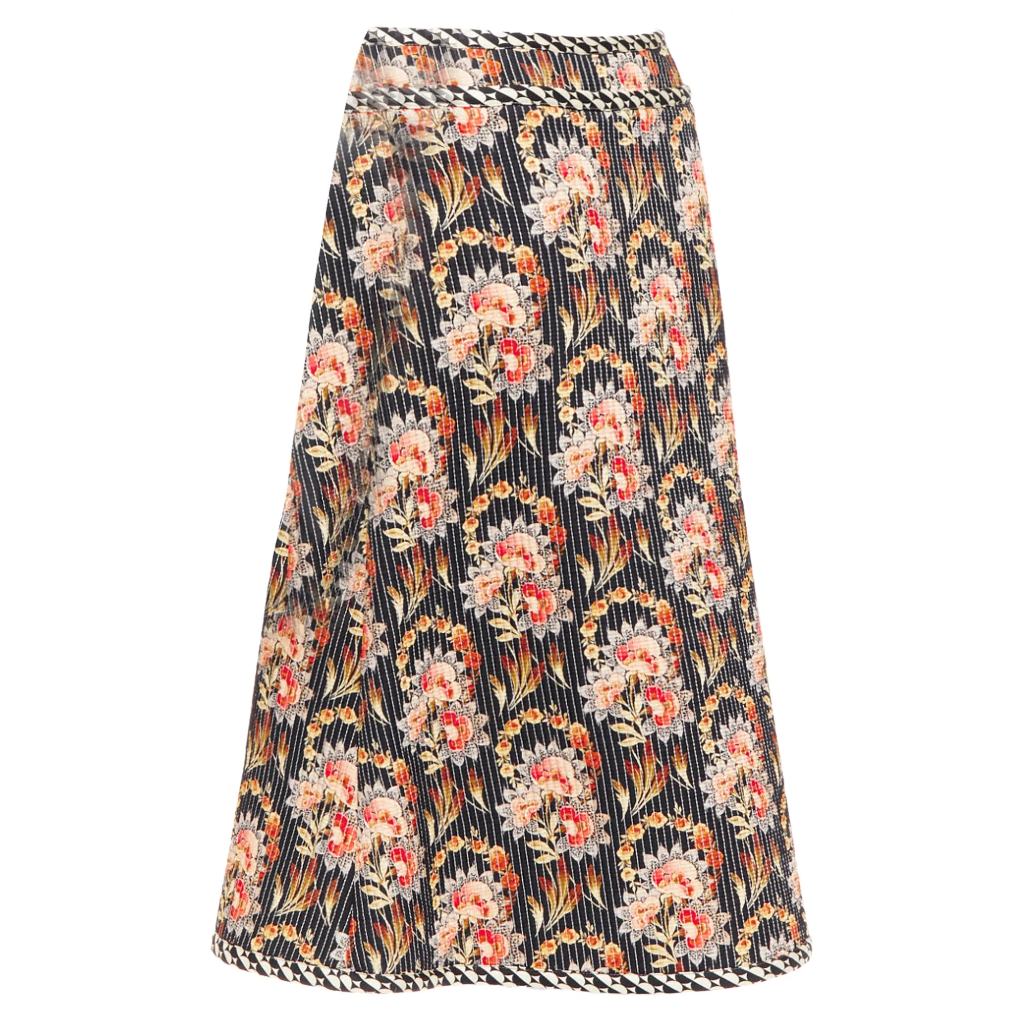Oscar De La Renta Silk Floral Print Quilted Skirt