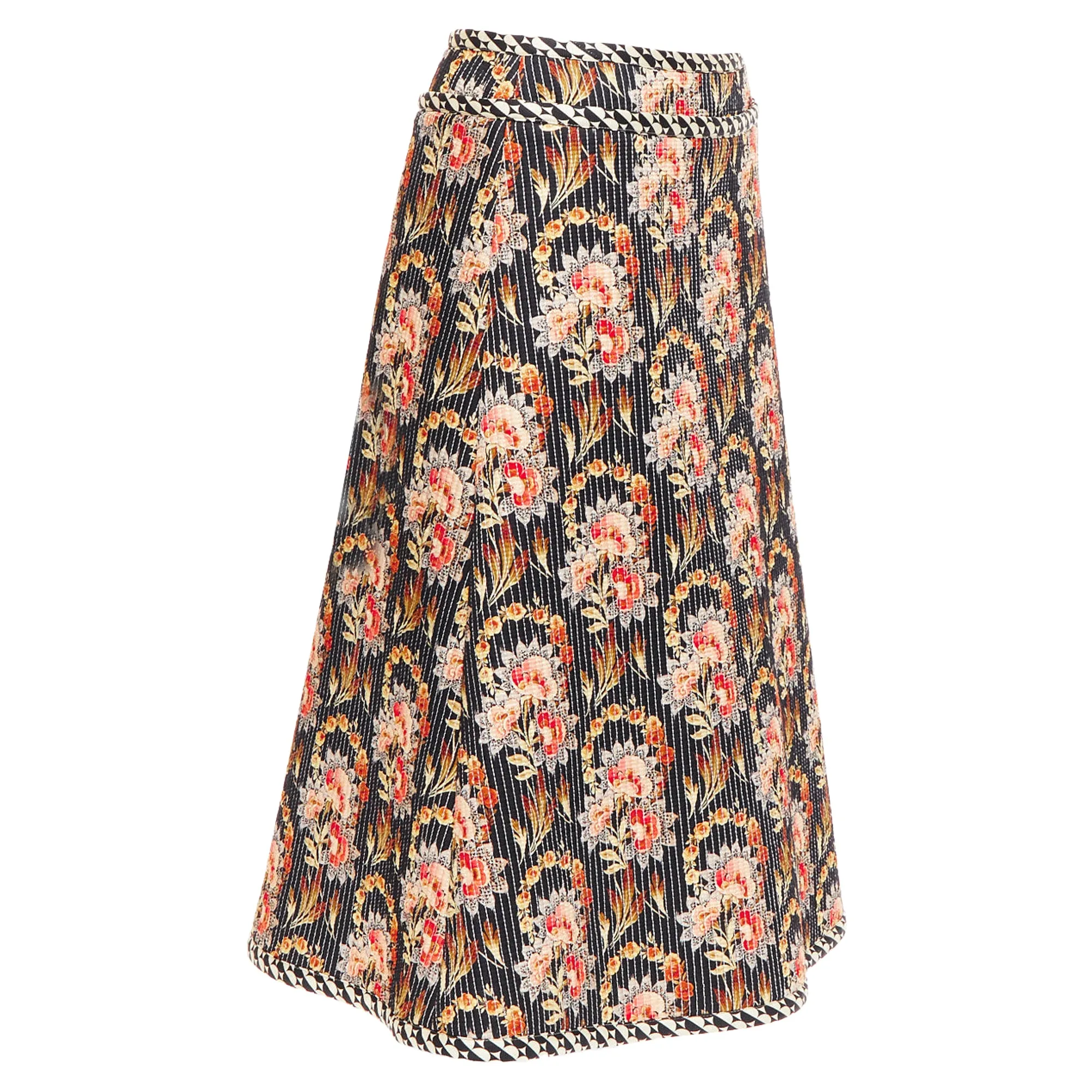 Oscar De La Renta Silk Floral Print Quilted Skirt