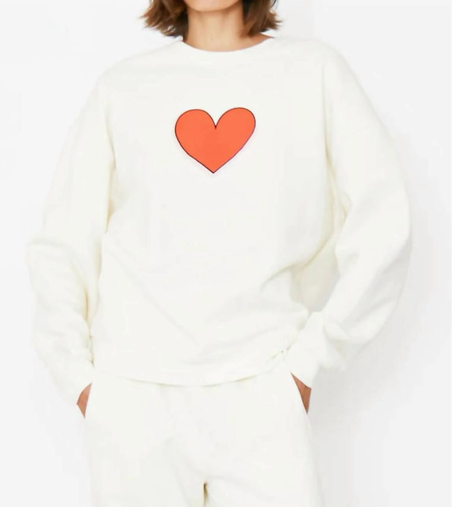 Oversized Heart Sweatshirt In Cream turtleneck sweaters sale
