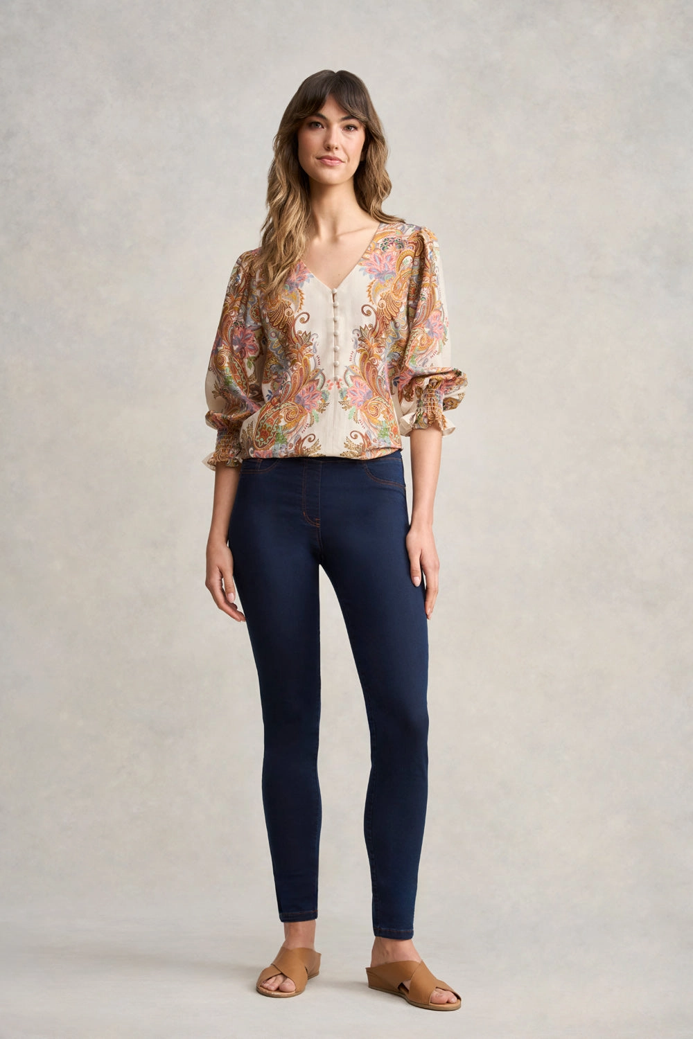 Paisley Border Print Blouse - Cream Paisley Border