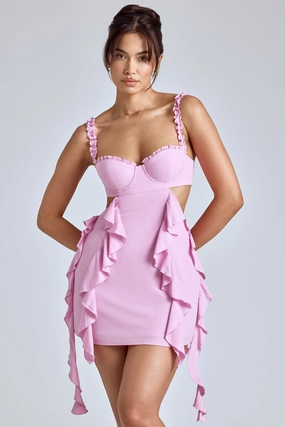 Panelled Ruffle Mini Dress in Baby Pink Dresses - wrap dresses discount