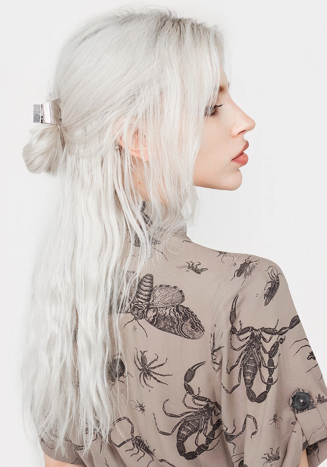 Parasite Bugs Print Mini Short Sleeve Shirt Dress - Taupe