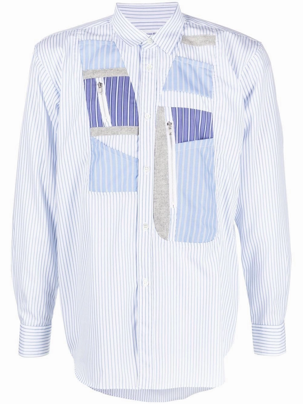 Patchwork-Panel Button-Up Shirt mens polos clearance