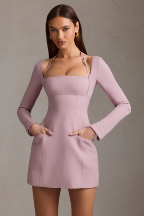 Pinstripe Structured A-Line Mini Dress in Mauve Dresses - wrap dresses discount