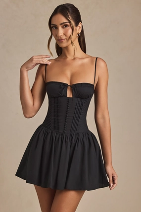 Pintucked Shirred Mini Dress in Black Dresses - midi dresses clearance