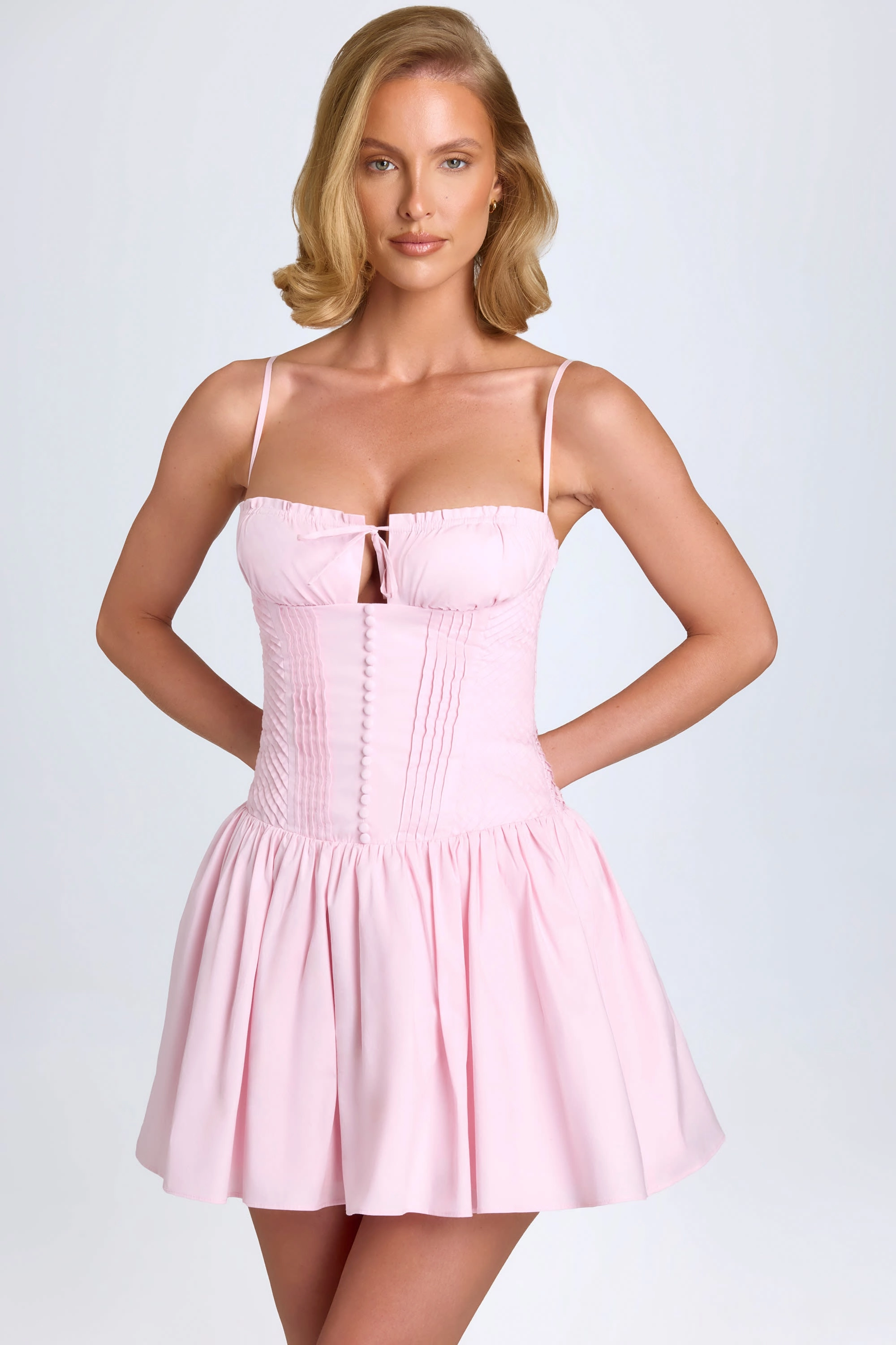 Pintucked Shirred Mini Dress in Blush Dresses - lace dresses best price