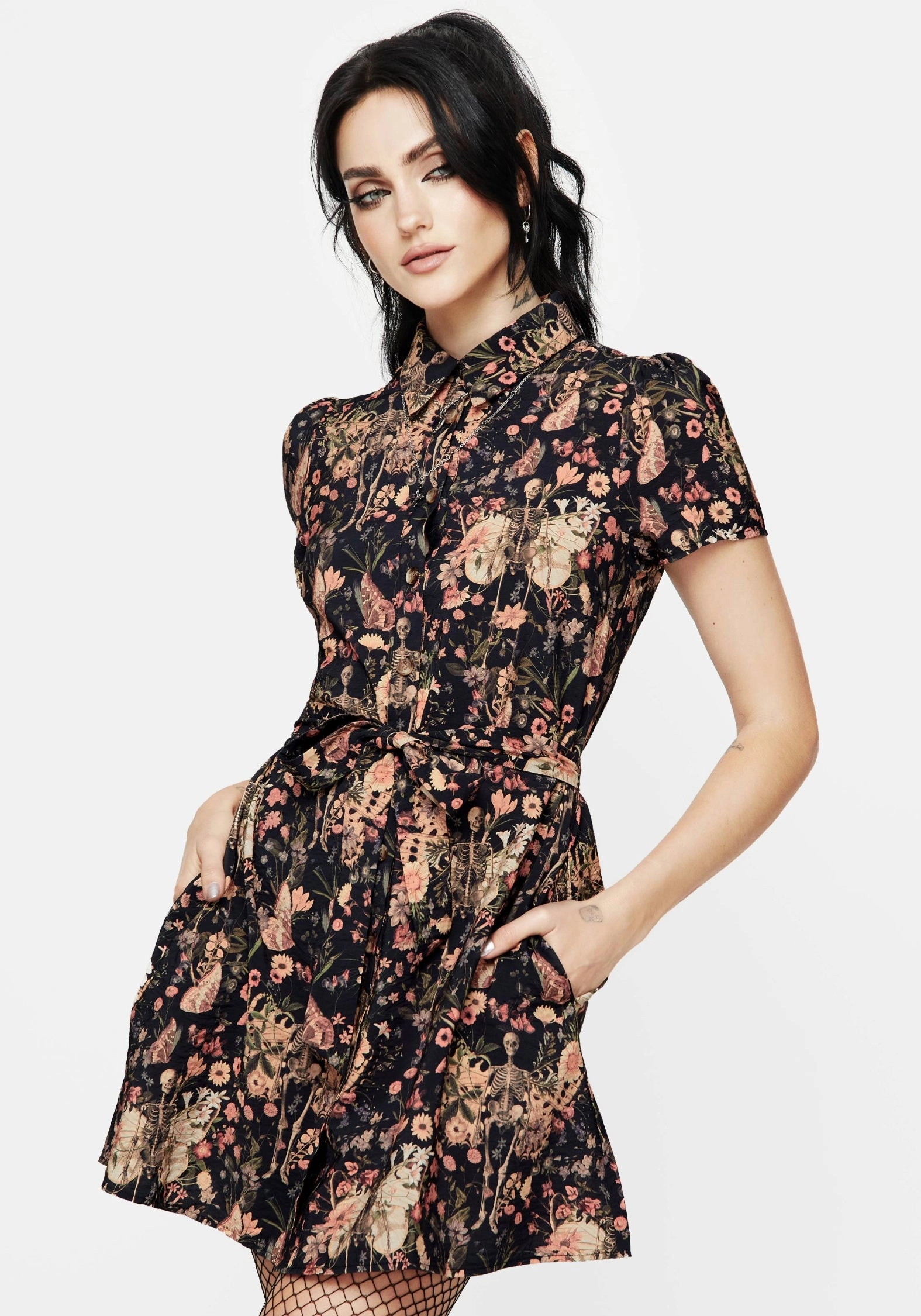 Pixie Floral Print Mini Shirt Dress Dresses Womens - wedding guest outfits