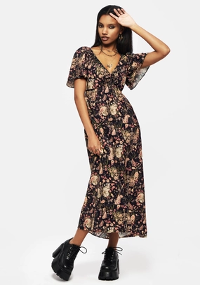 Pixie Floral Print Tie Front Maxi Dress Dresses Womens - summer dresses discount