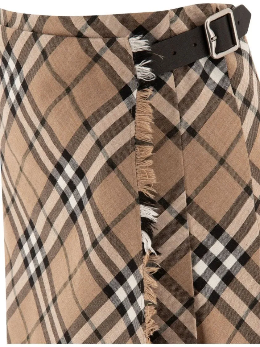 Plaid Skirt With Structured Silhouette And Belt Detail